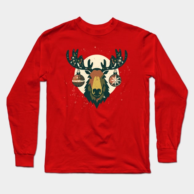 Christmas Moose Long Sleeve T-Shirt by Midcenturydave